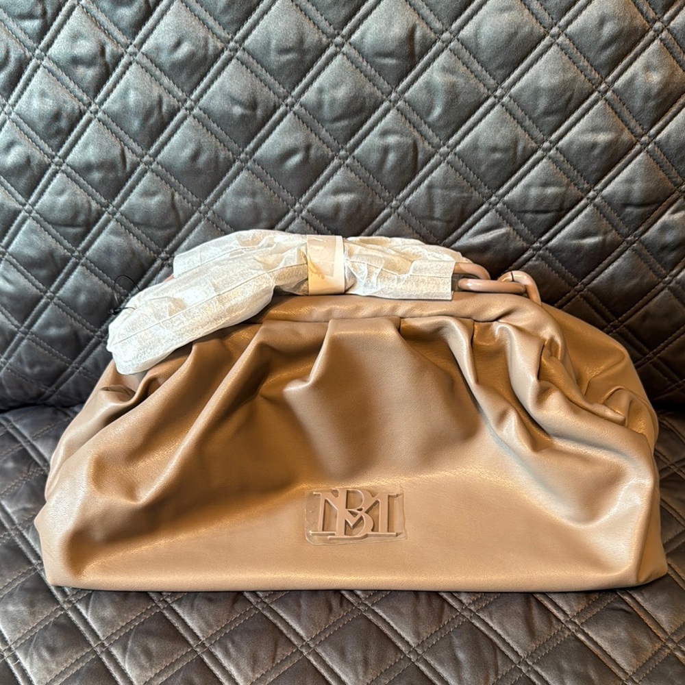 Badgley Mischka Tan Ruched Clutch Wristlet